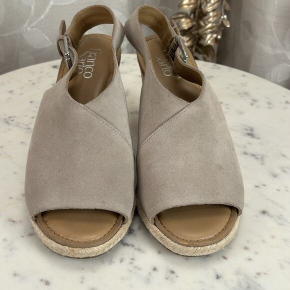 Franco Sarto Julien Sandal‎ Cork Wedge Taupe Suede Espadrilles Size-8.5M Boho - Picture 9 of 17